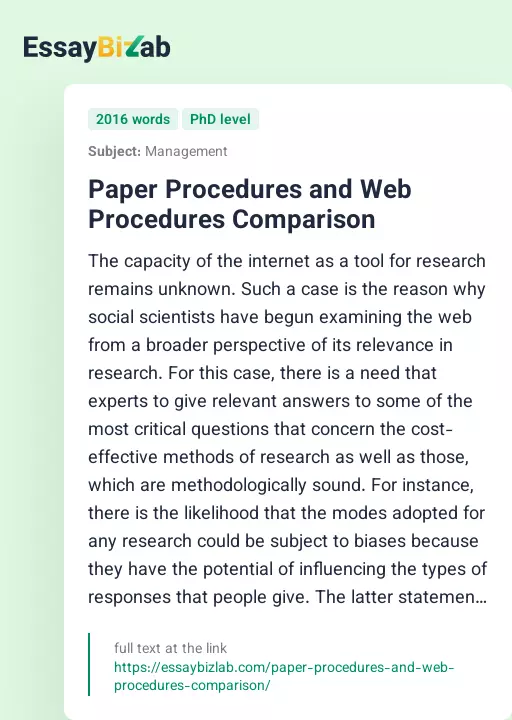 Paper Procedures and Web Procedures Comparison - Essay Preview