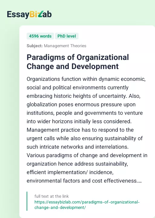 Paradigms of Organizational Change and Development - Essay Preview