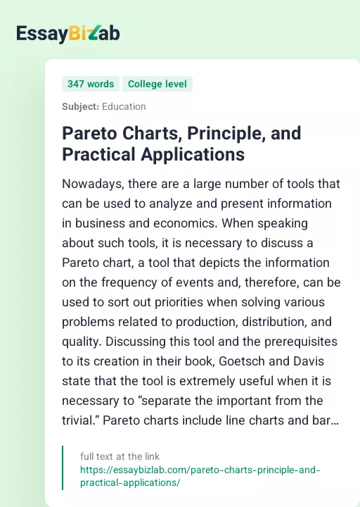 Pareto Charts, Principle, and Practical Applications - Essay Preview