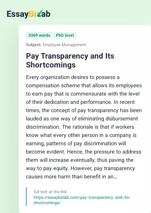 Pay Transparency and Its Shortcomings - Essay Preview