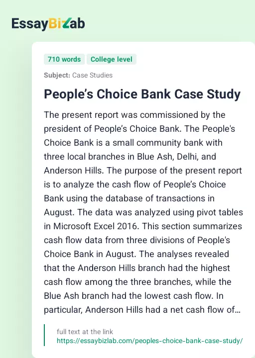 People’s Choice Bank Case Study - Essay Preview