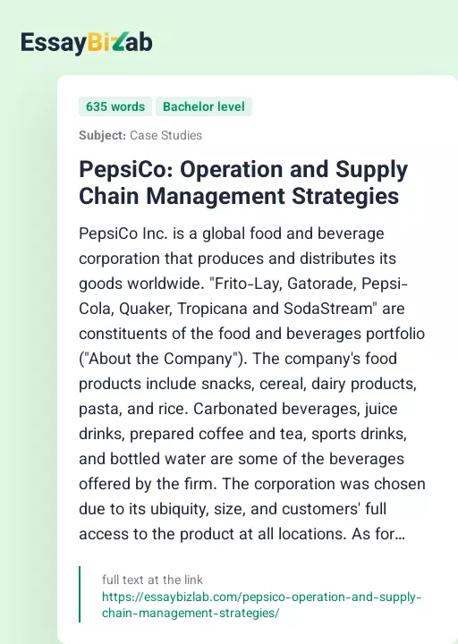 PepsiCo: Operation and Supply Chain Management Strategies - Essay Preview
