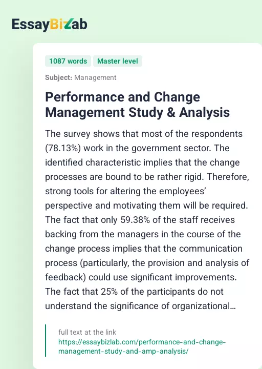 Performance and Change Management Study & Analysis - Essay Preview