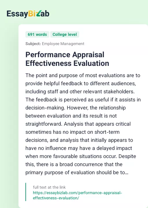 Performance Appraisal Effectiveness Evaluation - Essay Preview