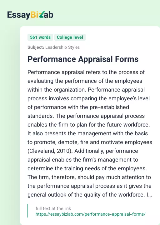 Performance Appraisal Forms - Essay Preview