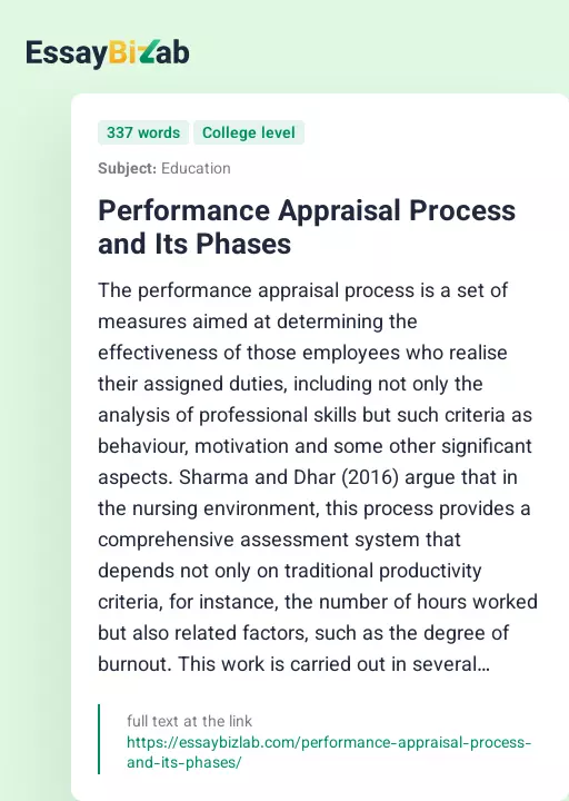 Performance Appraisal Process and Its Phases - Essay Preview