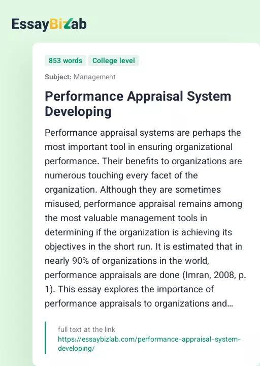 Performance Appraisal System Developing - Essay Preview