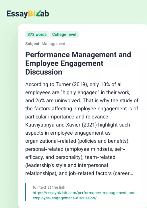 Performance Management and Employee Engagement Discussion - Essay Preview