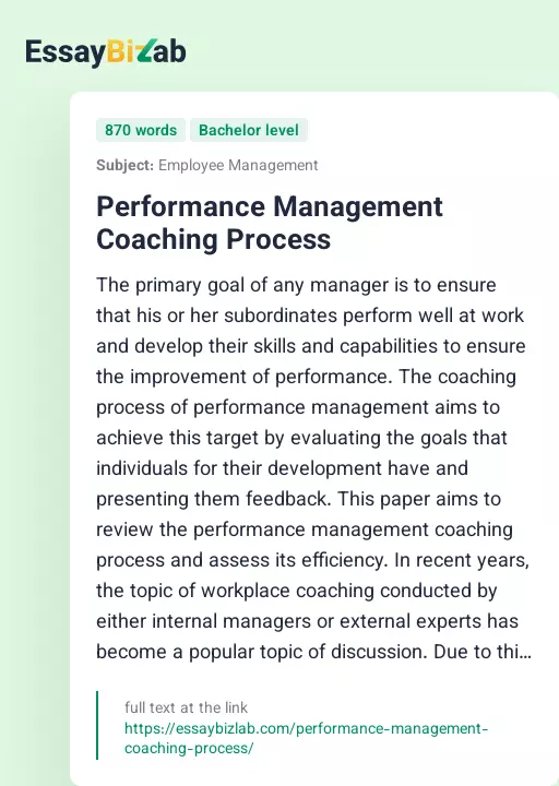 Performance Management Coaching Process - Essay Preview