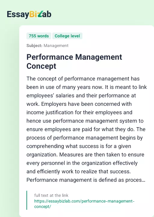 Performance Management Concept - Essay Preview