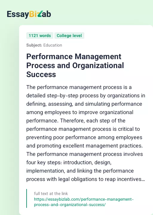 Performance Management Process and Organizational Success - Essay Preview