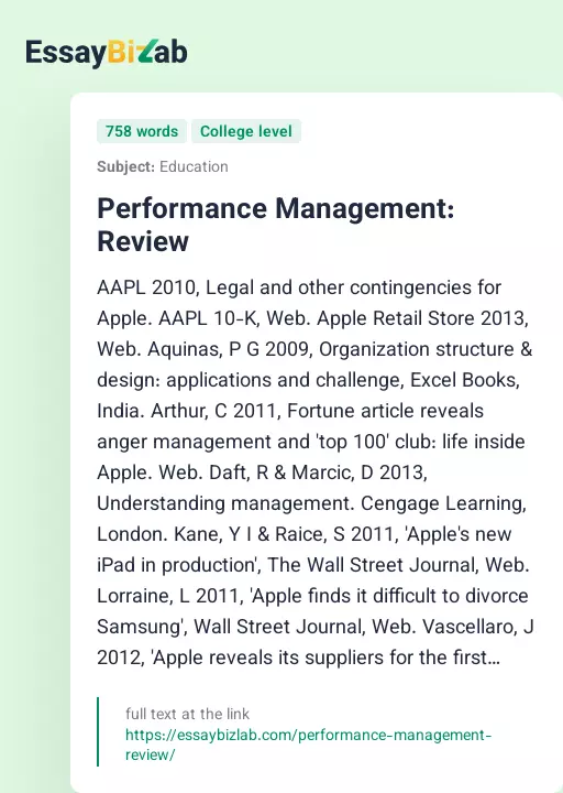 Performance Management: Review - Essay Preview