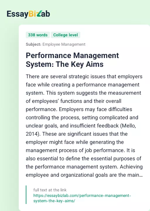 Performance Management System: The Key Aims - Essay Preview