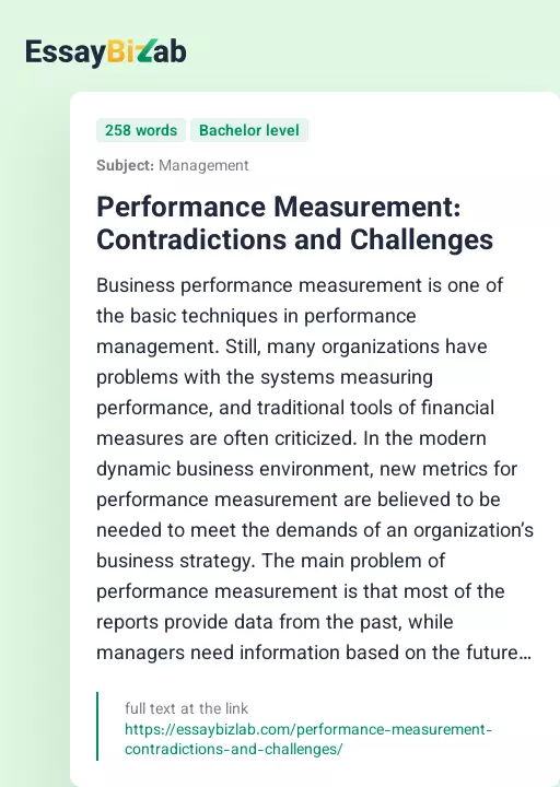Performance Measurement: Contradictions and Challenges - Essay Preview