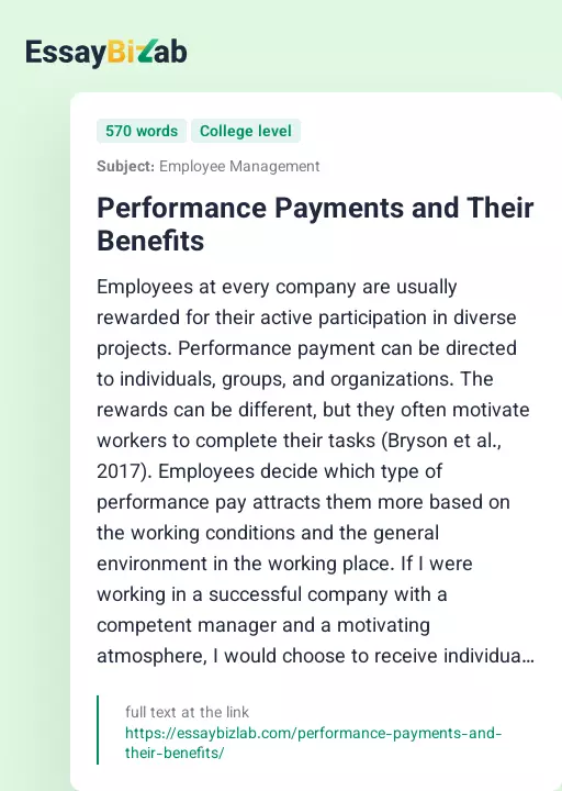 Performance Payments and Their Benefits - Essay Preview