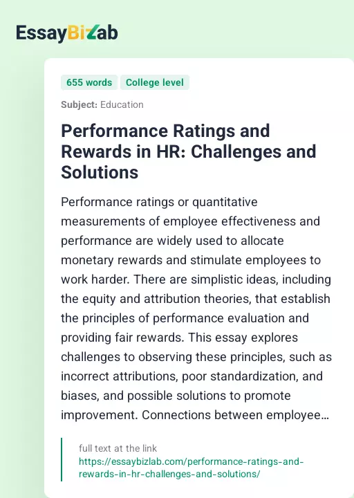 Performance Ratings and Rewards in HR: Challenges and Solutions - Essay Preview