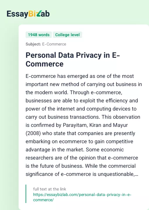 Personal Data Privacy in E-Commerce - Essay Preview