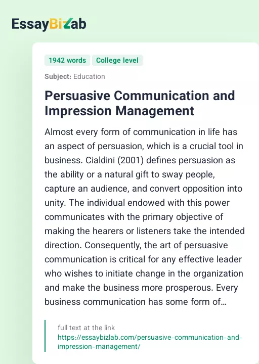 Persuasive Communication and Impression Management - Essay Preview