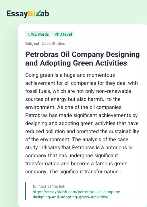 Petrobras Oil Company Designing and Adopting Green Activities - Essay Preview