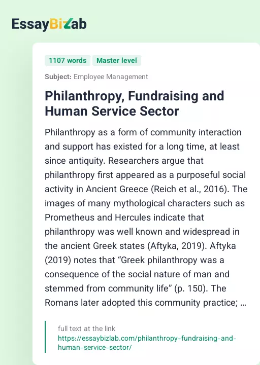 Philanthropy, Fundraising and Human Service Sector - Essay Preview