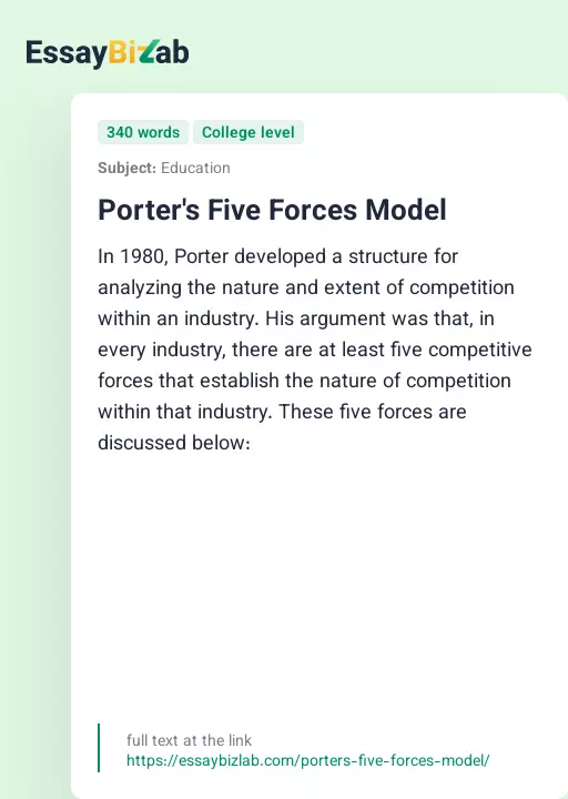 Porter's Five Forces Model - Essay Preview