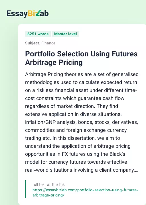 Portfolio Selection Using Futures Arbitrage Pricing - Essay Preview