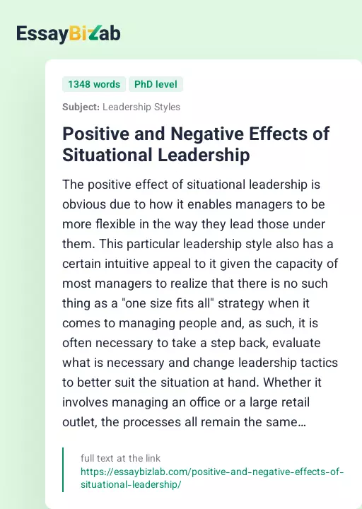 Positive and Negative Effects of Situational Leadership - Essay Preview