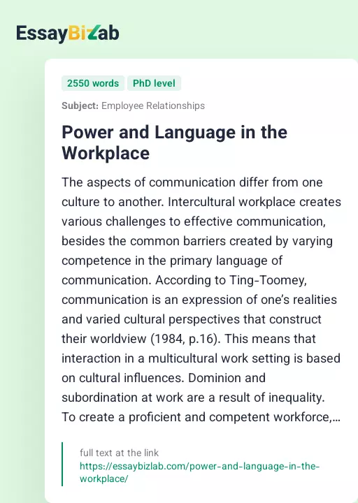 Power and Language in the Workplace - Essay Preview