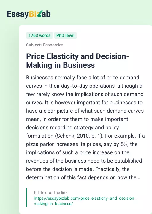 Price Elasticity and Decision-Making in Business - Essay Preview