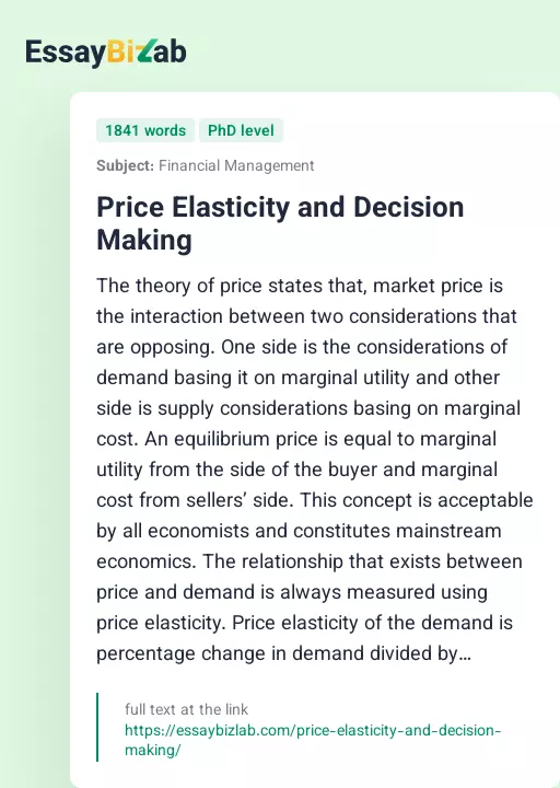 Price Elasticity and Decision Making - Essay Preview