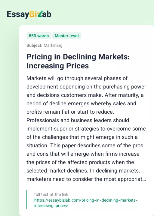 Pricing in Declining Markets: Increasing Prices - Essay Preview