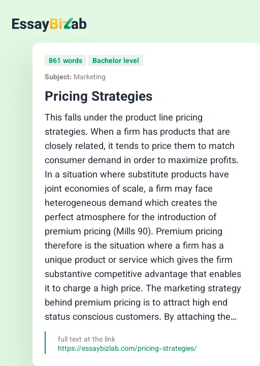 Pricing Strategies - Essay Preview