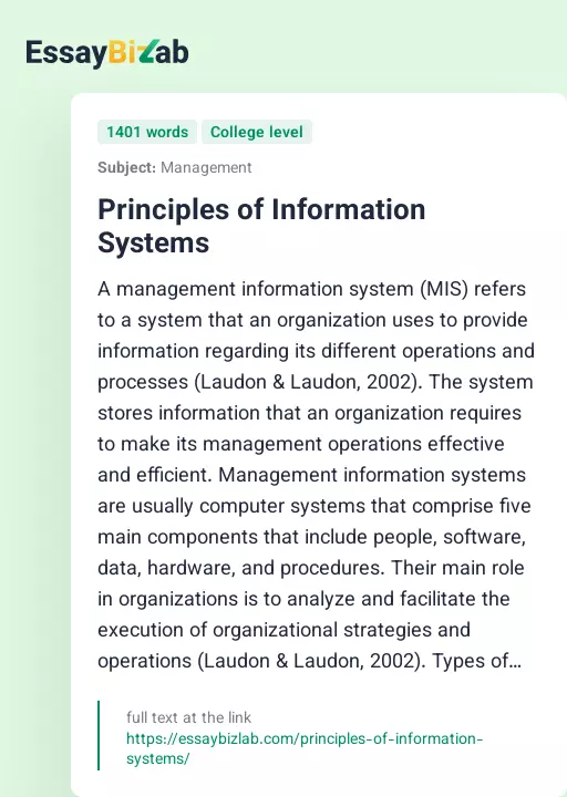 Principles of Information Systems - Essay Preview