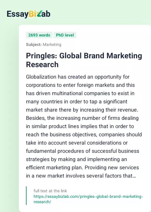 Pringles: Global Brand Marketing Research - Essay Preview