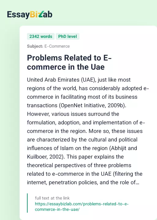 Problems Related to E-commerce in the Uae - Essay Preview