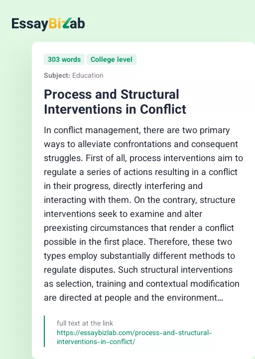 Process and Structural Interventions in Conflict - Essay Preview