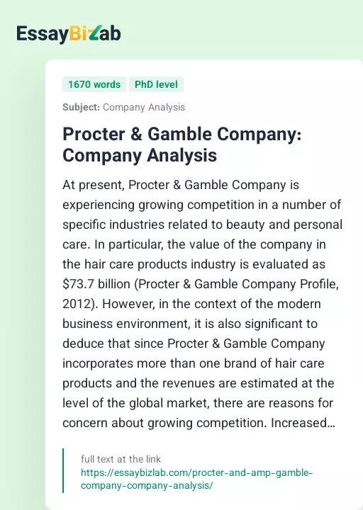 Procter & Gamble Company: Company Analysis - Essay Preview