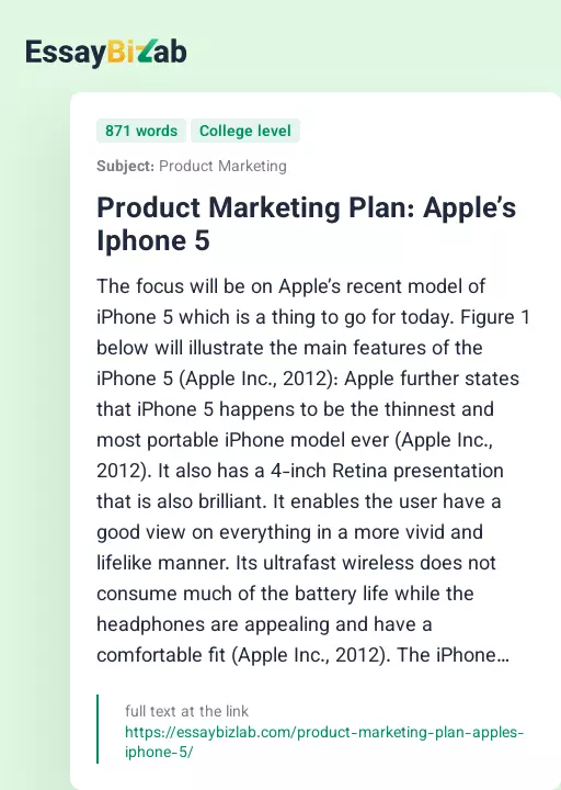 Product Marketing Plan: Apple’s Iphone 5 - Essay Preview
