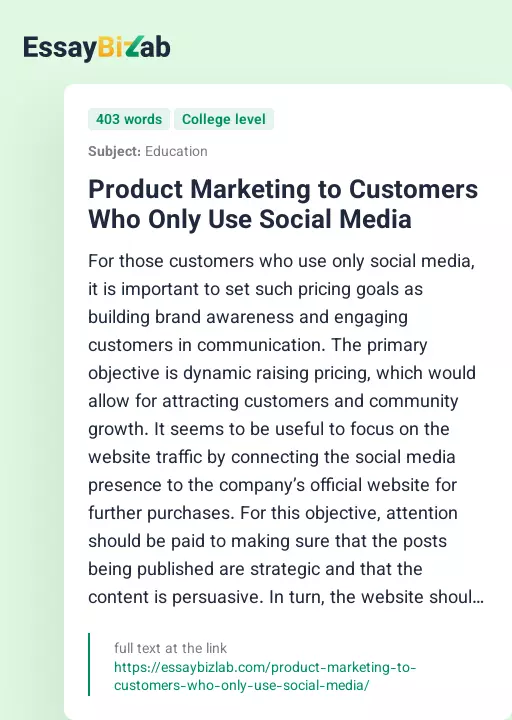 Product Marketing to Customers Who Only Use Social Media - Essay Preview