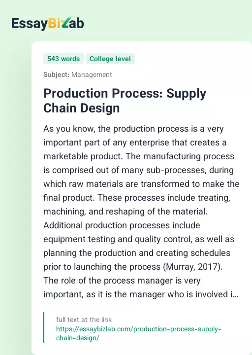Production Process: Supply Chain Design - Essay Preview
