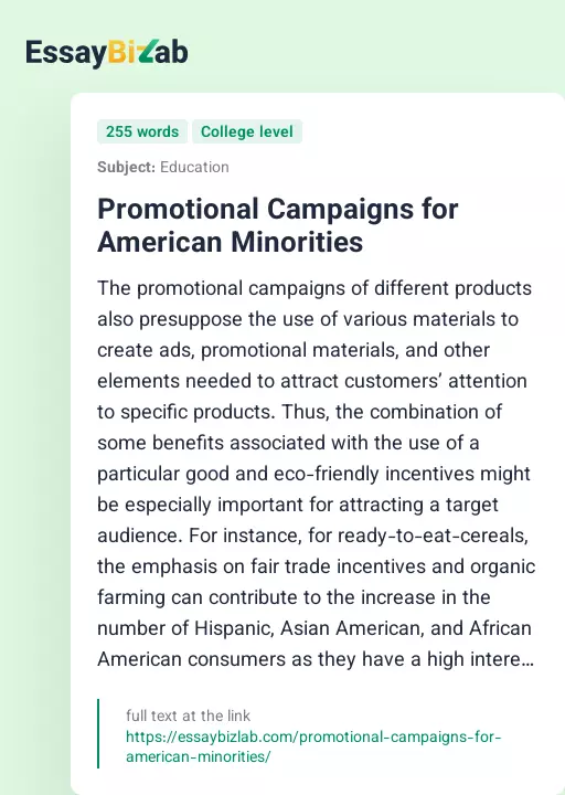 Promotional Campaigns for American Minorities - Essay Preview