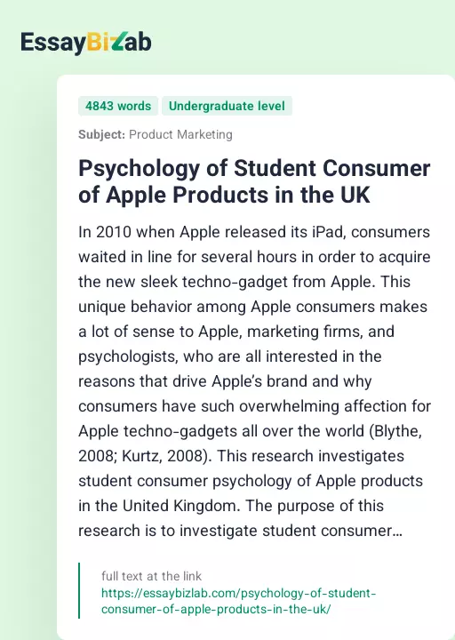 Psychology of Student Consumer of Apple Products in the UK - Essay Preview