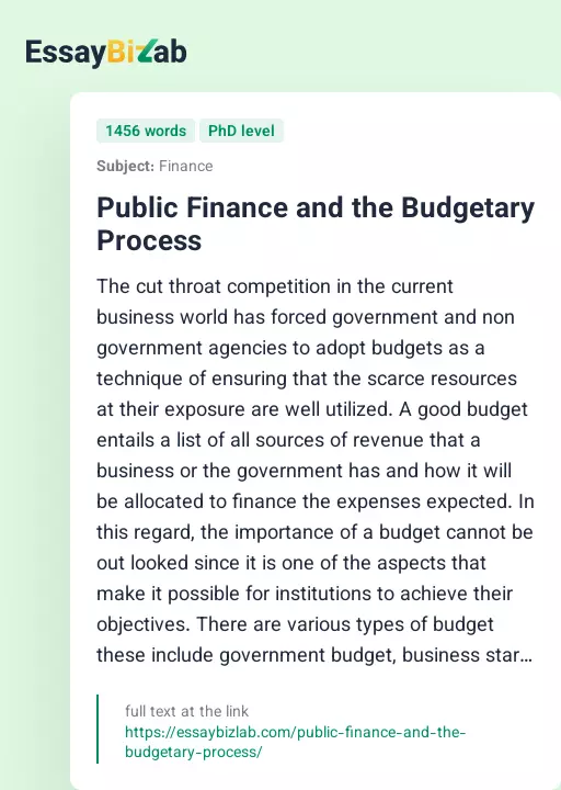 Public Finance and the Budgetary Process - Essay Preview
