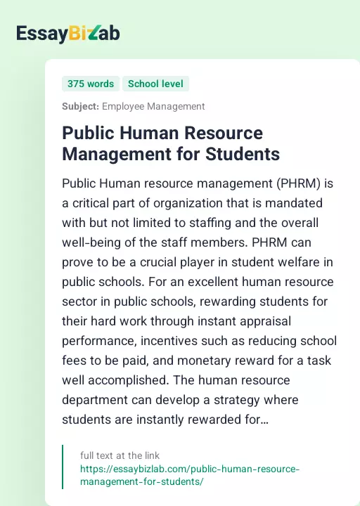 Public Human Resource Management for Students - Essay Preview