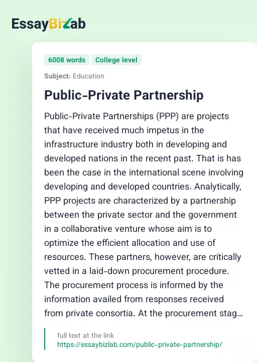 Public-Private Partnership - Essay Preview