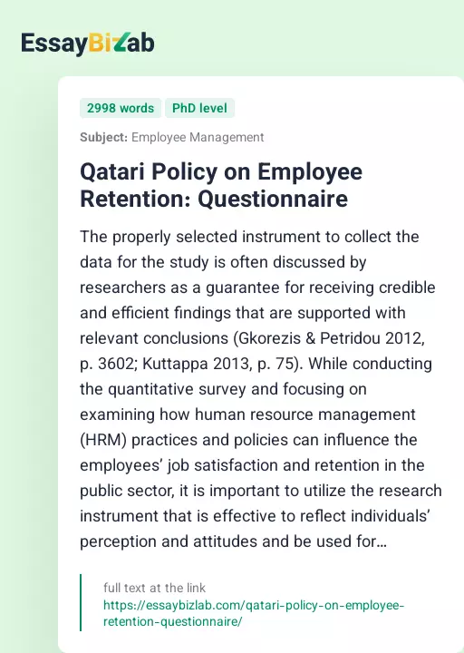 Qatari Policy on Employee Retention: Questionnaire - Essay Preview