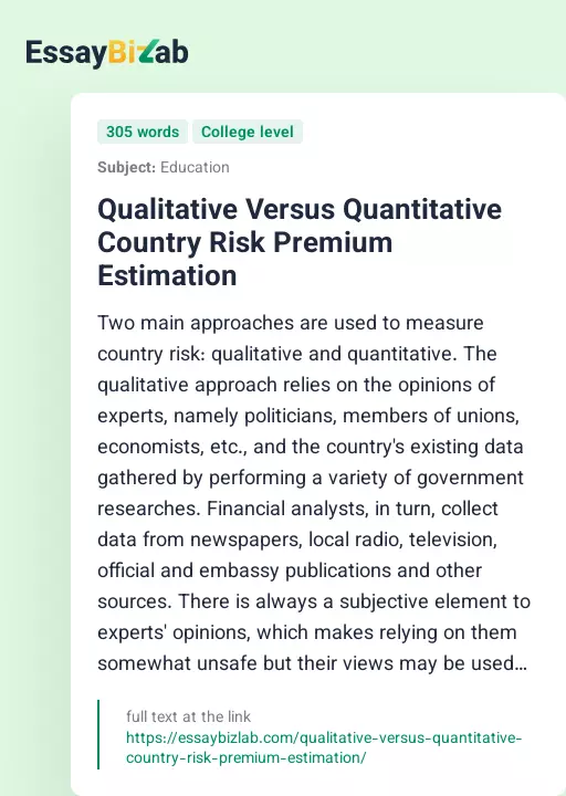 Qualitative Versus Quantitative Country Risk Premium Estimation - Essay Preview