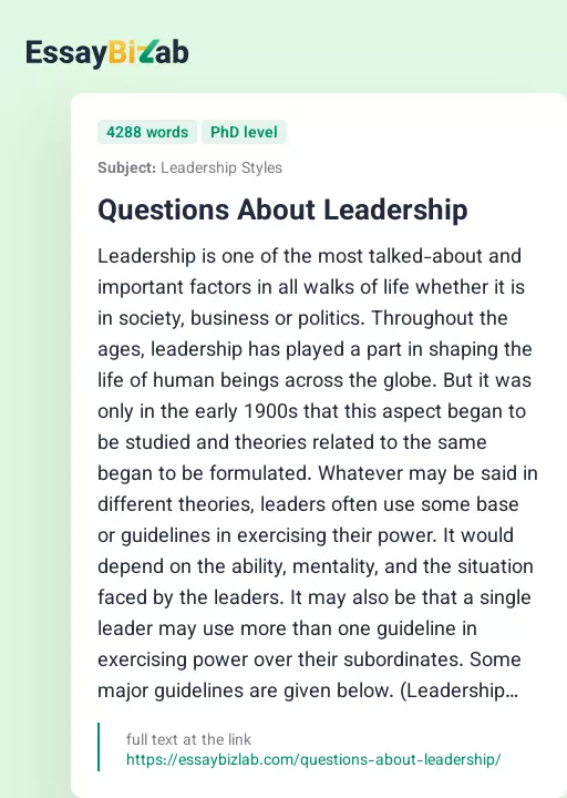 Questions About Leadership - Essay Preview
