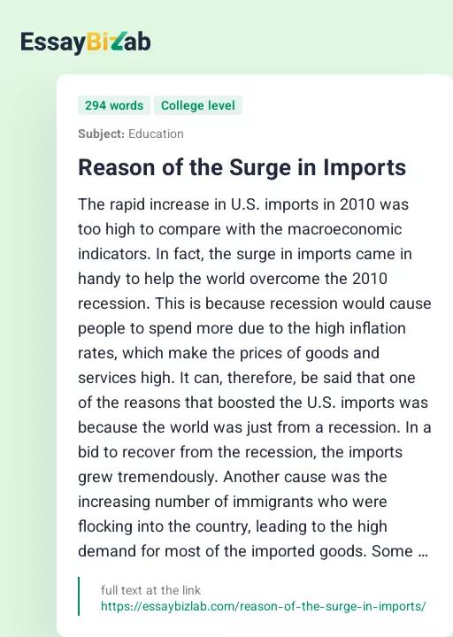 Reason of the Surge in Imports - Essay Preview