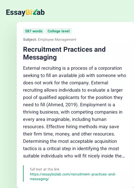 Recruitment Practices and Messaging - Essay Preview